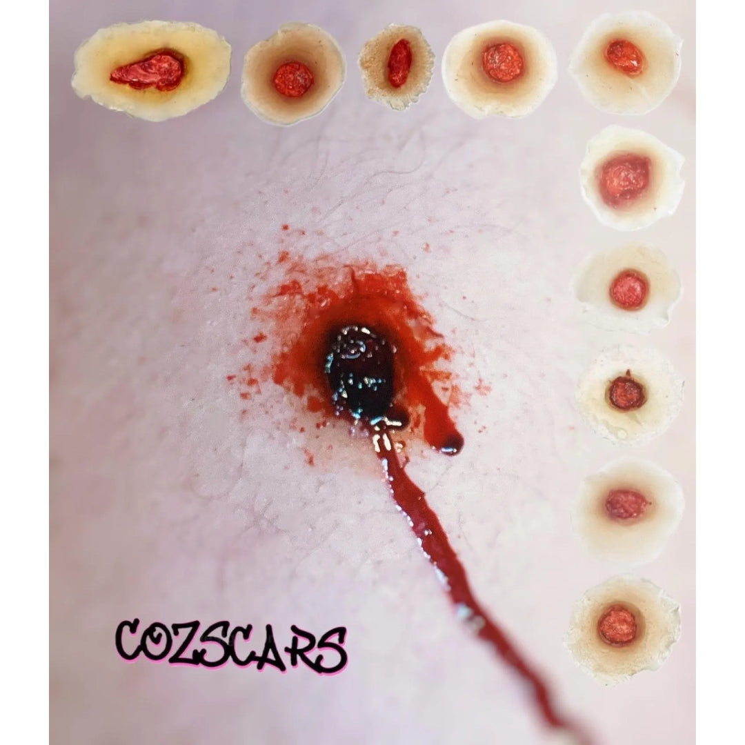 10 Pack Gunshot Wounds / Easy to Apply / Great for EMS Scenario Training, Cosplay, & Fun