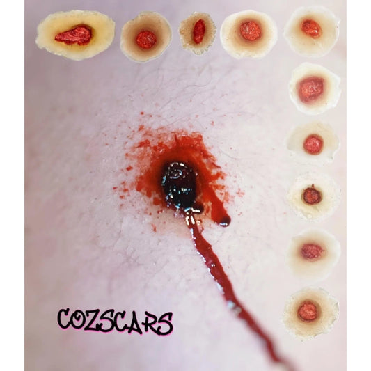 10 Pack Gunshot Wounds / Easy to Apply / Great for EMS Scenario Training, Cosplay, & Fun